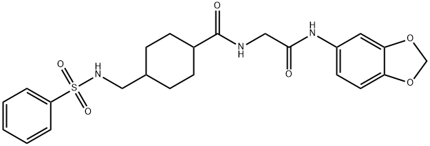 4-(benzenesulfonamidomethyl)-N-[2-(1,3-benzodioxol-5-ylamino)-2-oxoethyl]cyclohexane-1-carboxamide 구조식 이미지