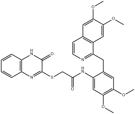 N-[2-[(6,7-dimethoxyisoquinolin-1-yl)methyl]-4,5-dimethoxyphenyl]-2-[(3-oxo-4H-quinoxalin-2-yl)sulfanyl]acetamide 구조식 이미지