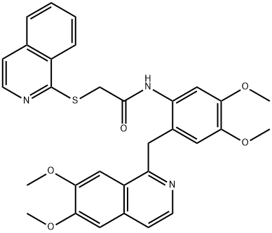 N-[2-[(6,7-dimethoxyisoquinolin-1-yl)methyl]-4,5-dimethoxyphenyl]-2-isoquinolin-1-ylsulfanylacetamide Structure