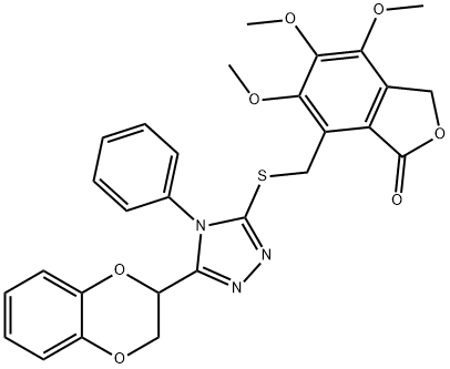 7-[[5-(2,3-dihydro-1,4-benzodioxin-3-yl)-4-phenyl-1,2,4-triazol-3-yl]sulfanylmethyl]-4,5,6-trimethoxy-3H-2-benzofuran-1-one Structure