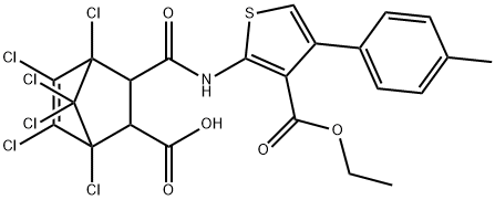 1,2,3,4,7,7-hexachloro-6-[[3-ethoxycarbonyl-4-(4-methylphenyl)thiophen-2-yl]carbamoyl]bicyclo[2.2.1]hept-2-ene-5-carboxylic acid Structure