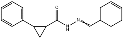 N-[(E)-cyclohex-3-en-1-ylmethylideneamino]-2-phenylcyclopropane-1-carboxamide 구조식 이미지