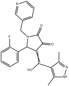 (4E)-4-[(3,5-dimethyl-1H-pyrazol-4-yl)-hydroxymethylidene]-5-(2-fluorophenyl)-1-(pyridin-3-ylmethyl)pyrrolidine-2,3-dione Structure