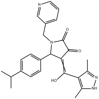 (4E)-4-[(3,5-dimethyl-1H-pyrazol-4-yl)-hydroxymethylidene]-5-(4-propan-2-ylphenyl)-1-(pyridin-3-ylmethyl)pyrrolidine-2,3-dione 구조식 이미지