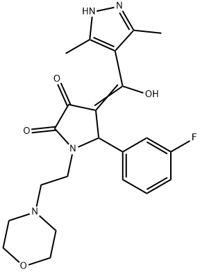 (4E)-4-[(3,5-dimethyl-1H-pyrazol-4-yl)-hydroxymethylidene]-5-(3-fluorophenyl)-1-(2-morpholin-4-ylethyl)pyrrolidine-2,3-dione 구조식 이미지