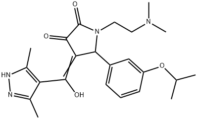 (4E)-1-[2-(dimethylamino)ethyl]-4-[(3,5-dimethyl-1H-pyrazol-4-yl)-hydroxymethylidene]-5-(3-propan-2-yloxyphenyl)pyrrolidine-2,3-dione Structure