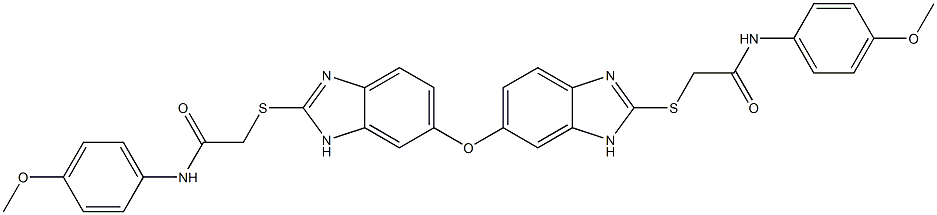 2-[[6-[[2-[2-(4-methoxyanilino)-2-oxoethyl]sulfanyl-3H-benzimidazol-5-yl]oxy]-1H-benzimidazol-2-yl]sulfanyl]-N-(4-methoxyphenyl)acetamide 구조식 이미지