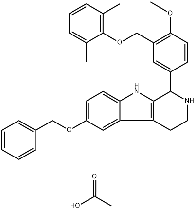 1-[3-[(2,6-dimethylphenoxy)methyl]-4-methoxyphenyl]-6-phenylmethoxy-2,3,4,9-tetrahydro-1H-pyrido[3,4-b]indol-2-ium acetate Structure