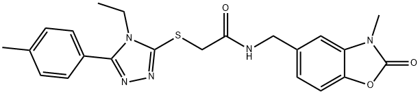 2-[[4-ethyl-5-(4-methylphenyl)-1,2,4-triazol-3-yl]sulfanyl]-N-[(3-methyl-2-oxo-1,3-benzoxazol-5-yl)methyl]acetamide Structure