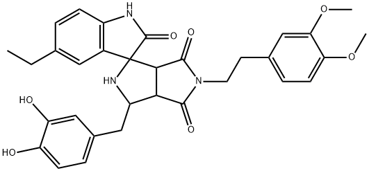 1-[(3,4-dihydroxyphenyl)methyl]-5-[2-(3,4-dimethoxyphenyl)ethyl]-5'-ethylspiro[1,2,3a,6a-tetrahydropyrrolo[3,4-c]pyrrole-3,3'-1H-indole]-2',4,6-trione Structure