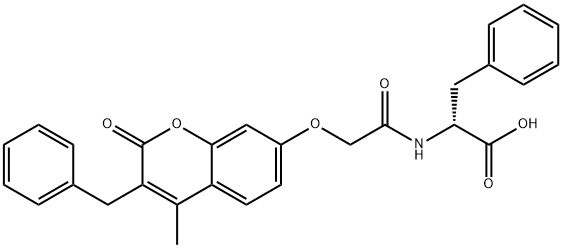 (2R)-2-[[2-(3-benzyl-4-methyl-2-oxochromen-7-yl)oxyacetyl]amino]-3-phenylpropanoic acid Structure