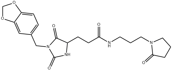 3-[1-(1,3-benzodioxol-5-ylmethyl)-2,5-dioxoimidazolidin-4-yl]-N-[3-(2-oxopyrrolidin-1-yl)propyl]propanamide 구조식 이미지