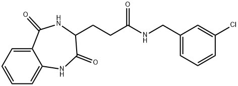 N-[(3-chlorophenyl)methyl]-3-(2,5-dioxo-3,4-dihydro-1H-1,4-benzodiazepin-3-yl)propanamide 구조식 이미지