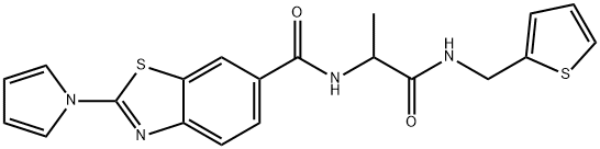 N-[1-oxo-1-(thiophen-2-ylmethylamino)propan-2-yl]-2-pyrrol-1-yl-1,3-benzothiazole-6-carboxamide Structure