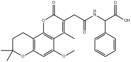 2-[[2-(5-methoxy-4,8,8-trimethyl-2-oxo-9,10-dihydropyrano[2,3-h]chromen-3-yl)acetyl]amino]-2-phenylacetic acid Structure