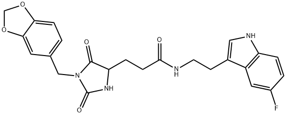 3-[1-(1,3-benzodioxol-5-ylmethyl)-2,5-dioxoimidazolidin-4-yl]-N-[2-(5-fluoro-1H-indol-3-yl)ethyl]propanamide 구조식 이미지