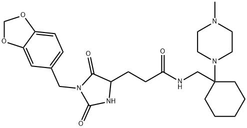 3-[1-(1,3-benzodioxol-5-ylmethyl)-2,5-dioxoimidazolidin-4-yl]-N-[[1-(4-methylpiperazin-1-yl)cyclohexyl]methyl]propanamide 구조식 이미지