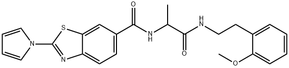 N-[1-[2-(2-methoxyphenyl)ethylamino]-1-oxopropan-2-yl]-2-pyrrol-1-yl-1,3-benzothiazole-6-carboxamide Structure