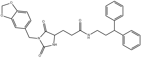3-[1-(1,3-benzodioxol-5-ylmethyl)-2,5-dioxoimidazolidin-4-yl]-N-(3,3-diphenylpropyl)propanamide 구조식 이미지