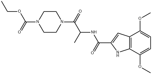 ethyl 4-[2-[(4,7-dimethoxy-1H-indole-2-carbonyl)amino]propanoyl]piperazine-1-carboxylate Structure