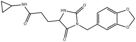 3-[1-(1,3-benzodioxol-5-ylmethyl)-2,5-dioxoimidazolidin-4-yl]-N-cyclopropylpropanamide 구조식 이미지