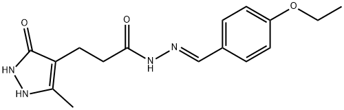 N-[(E)-(4-ethoxyphenyl)methylideneamino]-3-(3-methyl-5-oxo-1,2-dihydropyrazol-4-yl)propanamide Structure