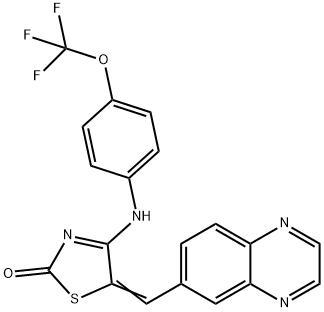 (5E)-5-(quinoxalin-6-ylmethylidene)-4-[4-(trifluoromethoxy)anilino]-1,3-thiazol-2-one Structure