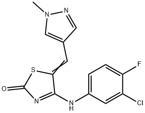 (5E)-4-(3-chloro-4-fluoroanilino)-5-[(1-methylpyrazol-4-yl)methylidene]-1,3-thiazol-2-one Structure