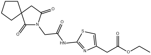 ethyl 2-[2-[[2-(1,3-dioxo-2-azaspiro[4.4]nonan-2-yl)acetyl]amino]-1,3-thiazol-4-yl]acetate Structure