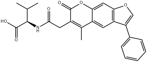 (2R)-3-methyl-2-[[2-(5-methyl-7-oxo-3-phenylfuro[3,2-g]chromen-6-yl)acetyl]amino]butanoic acid Structure