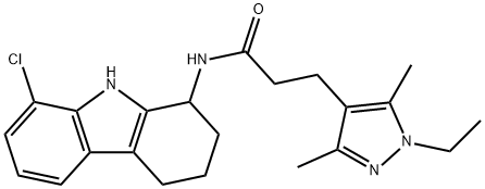 N-(8-chloro-2,3,4,9-tetrahydro-1H-carbazol-1-yl)-3-(1-ethyl-3,5-dimethylpyrazol-4-yl)propanamide 구조식 이미지