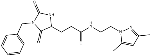 3-(1-benzyl-2,5-dioxoimidazolidin-4-yl)-N-[2-(3,5-dimethylpyrazol-1-yl)ethyl]propanamide Structure