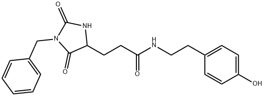 3-(1-benzyl-2,5-dioxoimidazolidin-4-yl)-N-[2-(4-hydroxyphenyl)ethyl]propanamide Structure