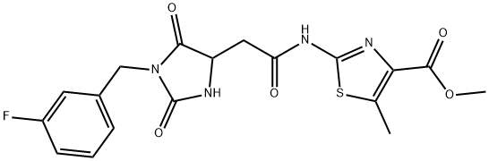 methyl 2-[[2-[1-[(3-fluorophenyl)methyl]-2,5-dioxoimidazolidin-4-yl]acetyl]amino]-5-methyl-1,3-thiazole-4-carboxylate Structure