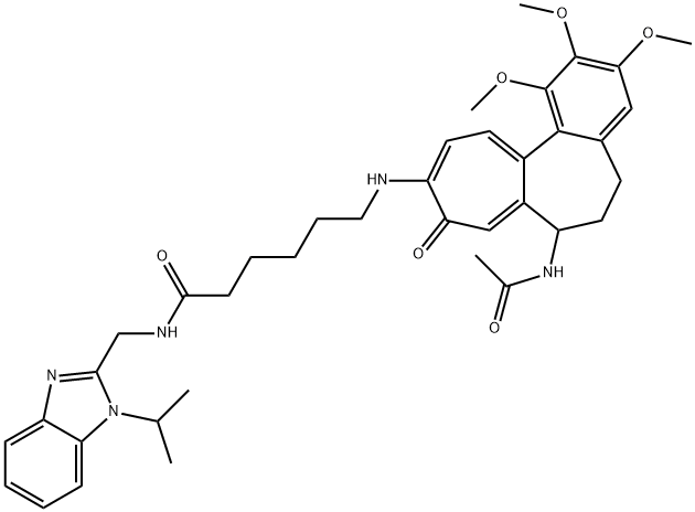 6-[(7-acetamido-1,2,3-trimethoxy-9-oxo-6,7-dihydro-5H-benzo[a]heptalen-10-yl)amino]-N-[(1-propan-2-ylbenzimidazol-2-yl)methyl]hexanamide Structure