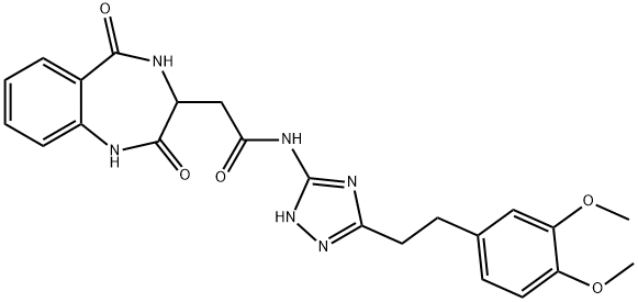 N-[5-[2-(3,4-dimethoxyphenyl)ethyl]-1H-1,2,4-triazol-3-yl]-2-(2,5-dioxo-3,4-dihydro-1H-1,4-benzodiazepin-3-yl)acetamide Structure