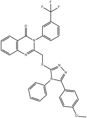 2-[[5-(4-methoxyphenyl)-4-phenyl-1,2,4-triazol-3-yl]sulfanylmethyl]-3-[3-(trifluoromethyl)phenyl]quinazolin-4-one 구조식 이미지