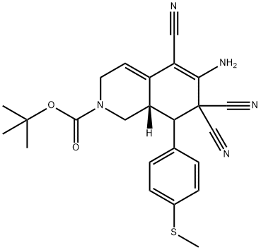 tert-butyl (8aS)-6-amino-5,7,7-tricyano-8-(4-methylsulfanylphenyl)-1,3,8,8a-tetrahydroisoquinoline-2-carboxylate Structure