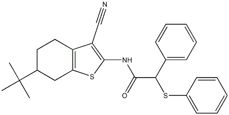 N-(6-tert-butyl-3-cyano-4,5,6,7-tetrahydro-1-benzothiophen-2-yl)-2-phenyl-2-phenylsulfanylacetamide 구조식 이미지