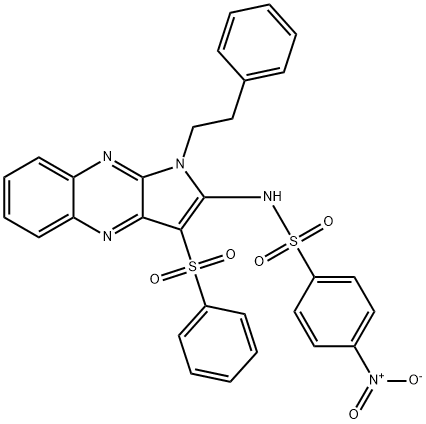 N-[3-(benzenesulfonyl)-1-(2-phenylethyl)pyrrolo[3,2-b]quinoxalin-2-yl]-4-nitrobenzenesulfonamide Structure