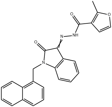 2-methyl-N-[(E)-[1-(naphthalen-1-ylmethyl)-2-oxoindol-3-ylidene]amino]furan-3-carboxamide 구조식 이미지