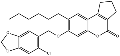 7-[(6-chloro-1,3-benzodioxol-5-yl)methoxy]-8-hexyl-2,3-dihydro-1H-cyclopenta[c]chromen-4-one Structure