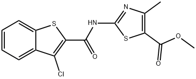 methyl 2-[(3-chloro-1-benzothiophene-2-carbonyl)amino]-4-methyl-1,3-thiazole-5-carboxylate 구조식 이미지