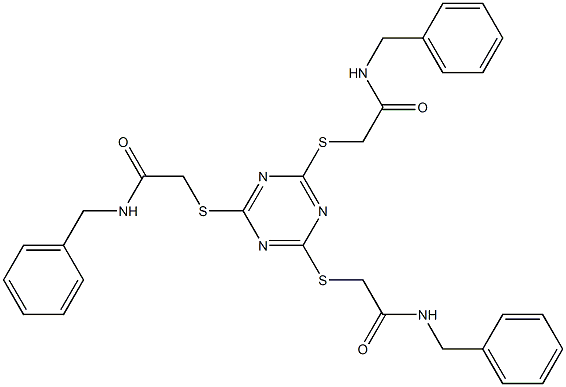 N-benzyl-2-[[4,6-bis[[2-(benzylamino)-2-oxoethyl]sulfanyl]-1,3,5-triazin-2-yl]sulfanyl]acetamide 구조식 이미지