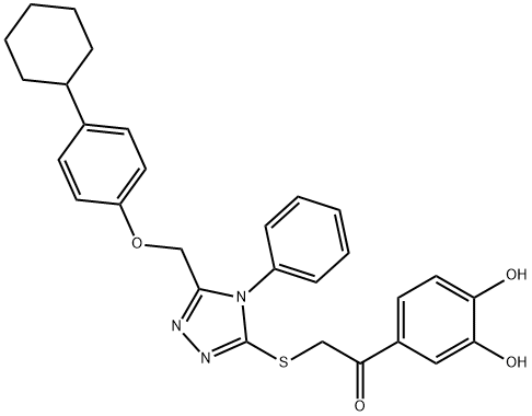 2-[[5-[(4-cyclohexylphenoxy)methyl]-4-phenyl-1,2,4-triazol-3-yl]sulfanyl]-1-(3,4-dihydroxyphenyl)ethanone 구조식 이미지