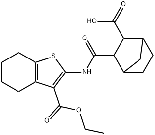 2-[(3-ethoxycarbonyl-4,5,6,7-tetrahydro-1-benzothiophen-2-yl)carbamoyl]bicyclo[2.2.1]heptane-3-carboxylic acid Structure