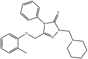5-[(2-methylphenoxy)methyl]-4-phenyl-2-(piperidin-1-ylmethyl)-1,2,4-triazole-3-thione Structure