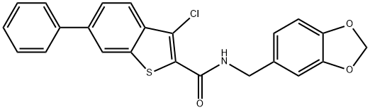 N-(1,3-benzodioxol-5-ylmethyl)-3-chloro-6-phenyl-1-benzothiophene-2-carboxamide 구조식 이미지