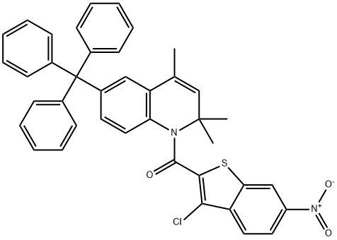 (3-chloro-6-nitro-1-benzothiophen-2-yl)-(2,2,4-trimethyl-6-tritylquinolin-1-yl)methanone 구조식 이미지