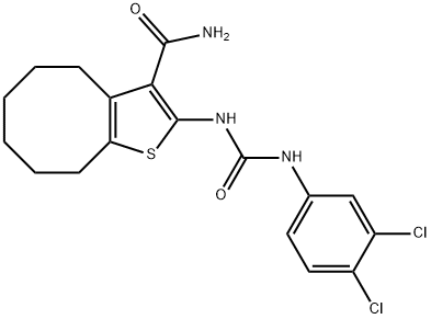 2-[(3,4-dichlorophenyl)carbamoylamino]-4,5,6,7,8,9-hexahydrocycloocta[b]thiophene-3-carboxamide 구조식 이미지
